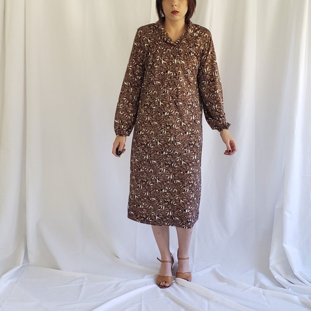 70s Brown‎ Floral Sheath Dress